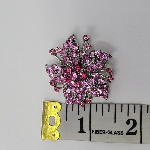 Vintage Floral Flower Brooch Pin Pendant Pink Purple Rhinestone Silver Tone - Picture 6 of 7